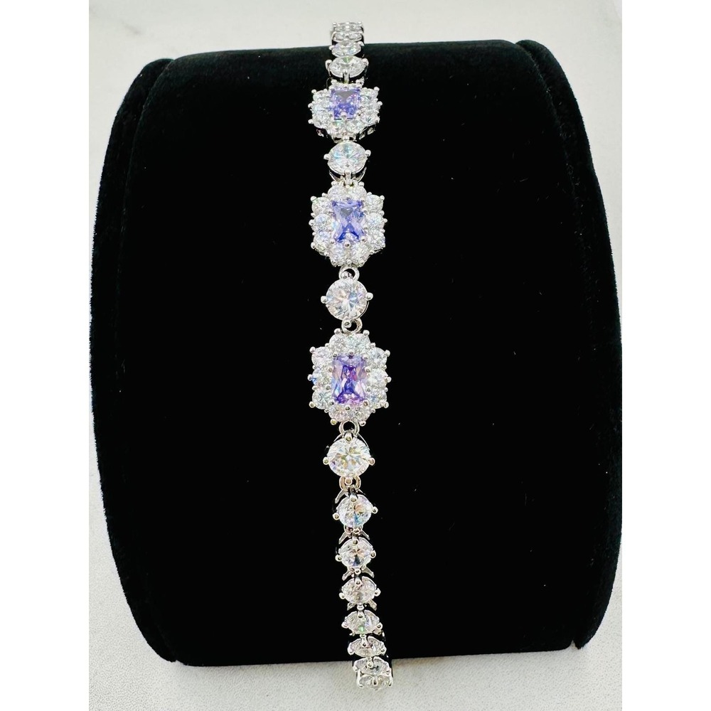 JBK Camrose & Kross Lavender Crystal Tennis Bracelet Silver Tone Fold over Clasp